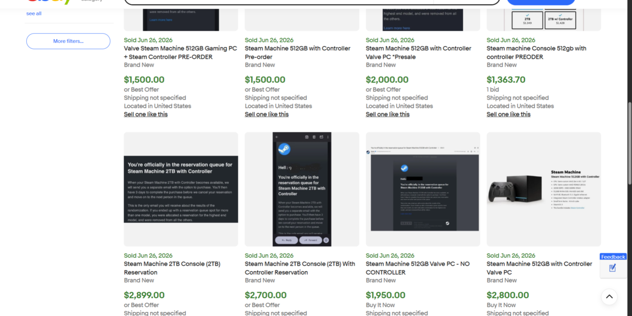 Steam Machine scalping hits $3,000 on eBay as sellers list preorder reservations — scalpers already flipping queues for 2X the MSRP of the 2TB model