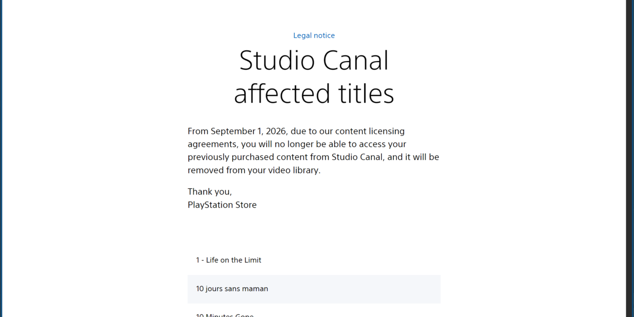 <div>PlayStation is removing over 500 movies from UK customers’ accounts with no refunds — Iconic films like Terminator 2, Apocalypse Now, and Mulholland Drive are getting deleted</div>