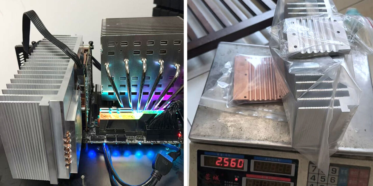 PC modder bolts 5.5-pound aluminum heatsink to RTX 4060 — convection-only cooling seems to work fine in a testbench-style installation