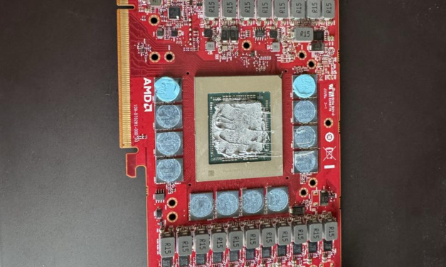 <div>Possible AMD RX 7900 XTX engineering sample with red PCB surfaces — prototype came with no backplate & custom VBIOS but matches RX 7900 GRE specs</div>