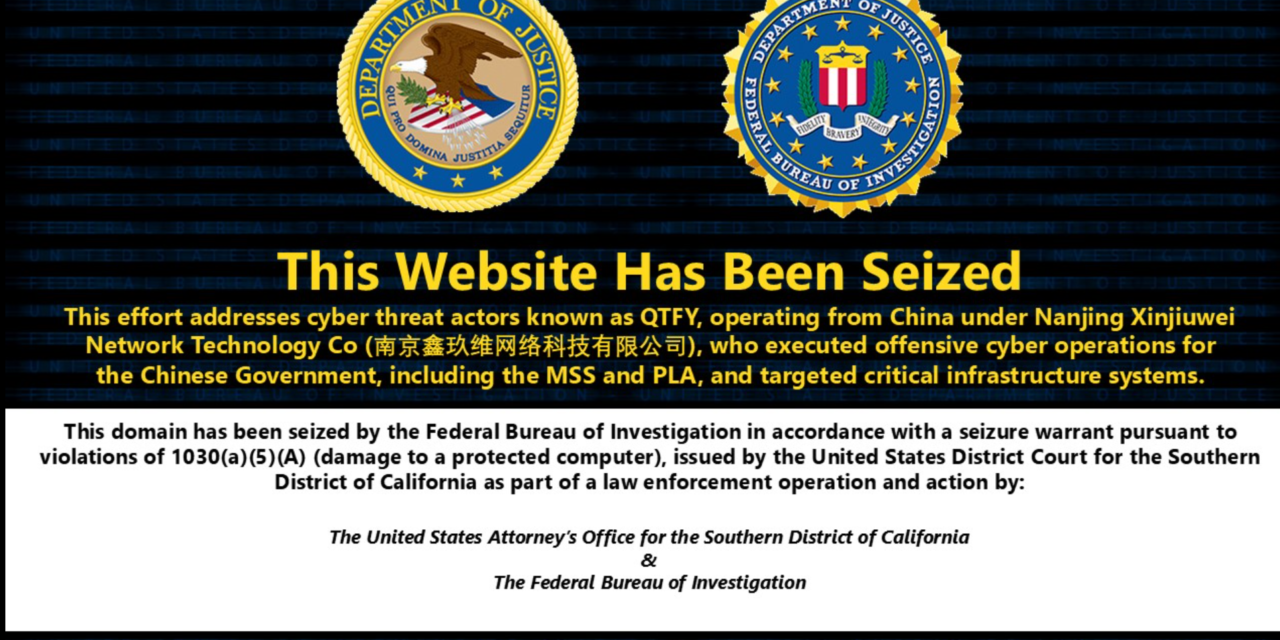US Justice Department seizes domains it says Chinese state-sponsored hackers used to infiltrate systems at NASA, Senate, Federal Reserve, and more — FBI moves forward with domain seizures