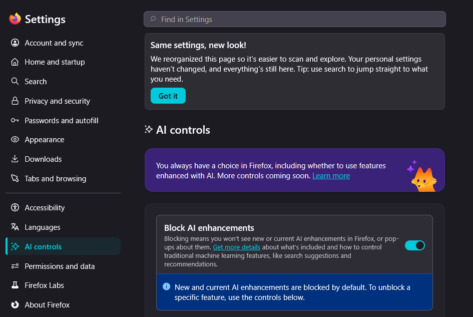 Don’t want AI in your browser? Firefox now lets you shut it off