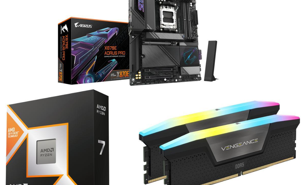 Save $240 on a four-item gaming build combo from Newegg – $1,113 buys a Ryzen 7 9800X3D, 32GB of Corsair DDR5 RAM, a Gigabyte X870E Motherboard, plus a free 240mm AIO and AMD game bundle
