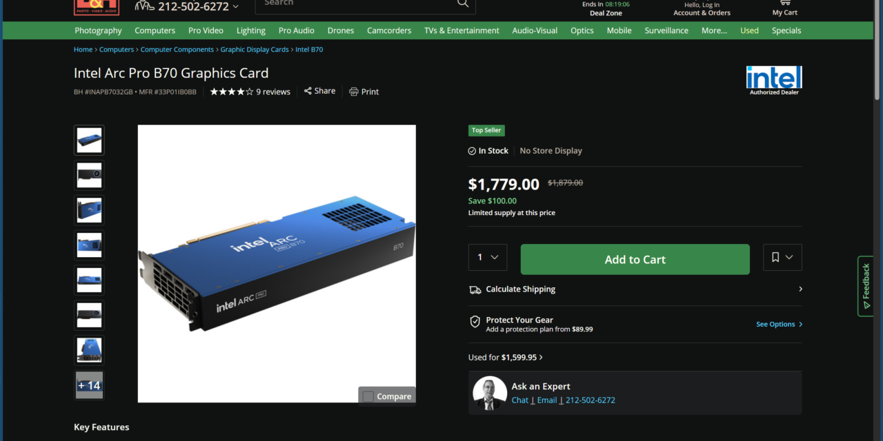 <div>Intel’s Arc Pro B70 workstation GPU is now up to 48% more expensive than it was just a month ago — 32GB Battlemage workstation card climbs toward $2,000</div>