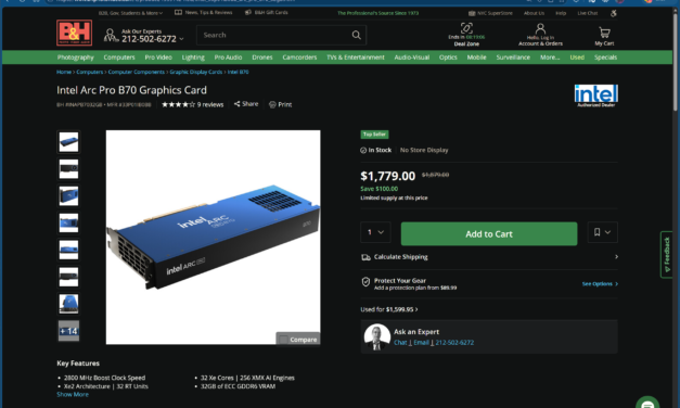 <div>Intel’s Arc Pro B70 workstation GPU is now up to 48% more expensive than it was just a month ago — 32GB Battlemage workstation card climbs toward $2,000</div>