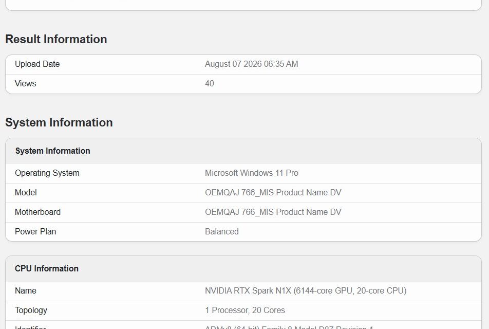 <div>Two variants of Nvidia’s RTX Spark show up on Geekbench, revealing a cut-down 18-core model — Full 20-core beats most x86 mobile chips across multi-core and single-core tests</div>