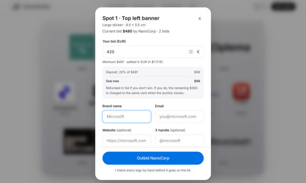 Ingenious indie hacker funds $3,000 MacBook purchase by selling advertising space on the lid — sticker space auction has already raised 111% of the price of the laptop
